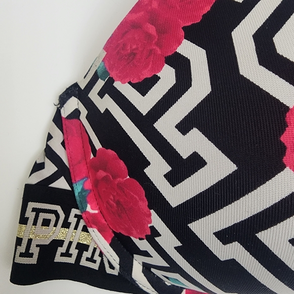 PINK LOT OF‎ 2  Bras Rainbow Logo And Floral B&W - Picture 6 of 9